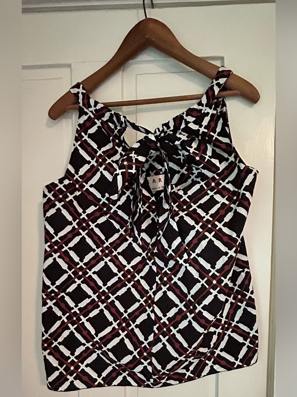 Marni Black & White and Brown Geometric Tie-Neck Women's Tank Top